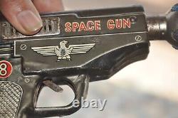 Vintage T. N Trademark Space Gun No. 8 Litho Colorful Gun Tin Toy, Japan