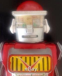 Vintage TALKING ROBOT + BOX YONEZAWA 1960s Japan SPACE TIN BATTERY OPERATED