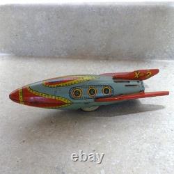 Vintage Tin Litho Masudaya X-2 Space Rocket, Friction Toy, 7.5