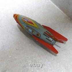 Vintage Tin Litho Masudaya X-2 Space Rocket, Friction Toy, 7.5