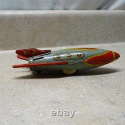 Vintage Tin Litho Masudaya X-2 Space Rocket, Friction Toy, 7.5
