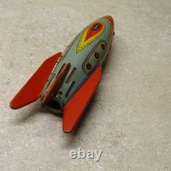 Vintage Tin Litho Masudaya X-2 Space Rocket, Friction Toy, 7.5