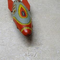 Vintage Tin Litho Masudaya X-2 Space Rocket, Friction Toy, 7.5