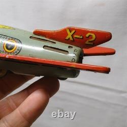 Vintage Tin Litho Masudaya X-2 Space Rocket, Friction Toy, 7.5