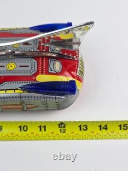 Vintage Tin Litho Space Car Battery operated with floating ball bump'n go Working