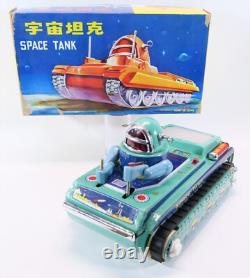 Vintage Tin Litho Space Tank Battery Operated Gyro Action Toy with Box China vid