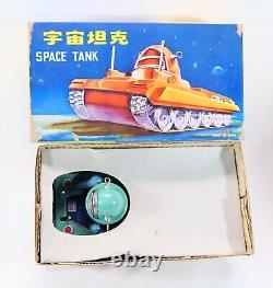 Vintage Tin Litho Space Tank Battery Operated Gyro Action Toy with Box China vid
