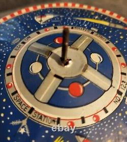 Vintage Tin Space Station Rocket Ship Merry Go Round Wind-up Atc Japan As- Is