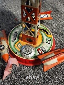 Vintage Tin Space Station Rocket Ship Merry Go Round Wind-up Atc Japan As- Is