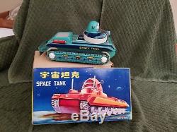 Vintage Tin Space Tank Toy In Original Box. WORKS GREAT GRAPHICS