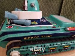 Vintage Tin Space Tank Toy In Original Box. WORKS GREAT GRAPHICS