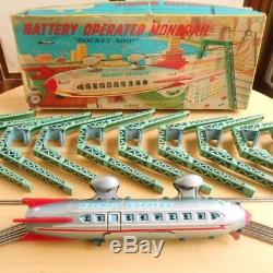 Vintage Tin Toy 1950's LINEMAR Rocket Ship Monorail with box