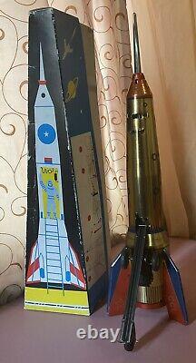 Vintage Tin Toy Interkosmos Holdraketa -gold Space Rocket with Original Box