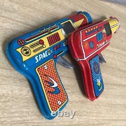 Vintage Tin Toy Space Gun 2Pcs Set Showa Retro Made in Japan