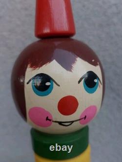 Vintage USSR Space Age Wooden Doll Funny Clown Pyramids Toy