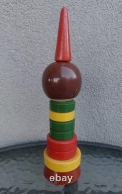 Vintage USSR Space Age Wooden Doll Funny Clown Pyramids Toy