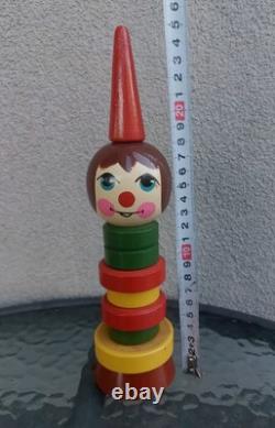 Vintage USSR Space Age Wooden Doll Funny Clown Pyramids Toy