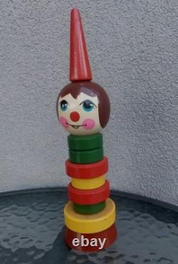 Vintage USSR Space Age Wooden Doll Funny Clown Pyramids Toy