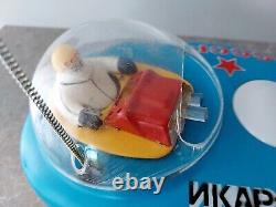 Vintage USSR Tin Toy Flying Saucer Soviet Space Toy of 70's IKAR-7E. Super Rare