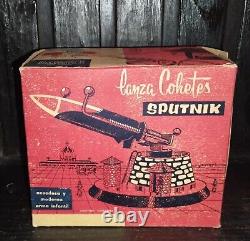 Vintage Very Rare Space Toy Sputnik Rocket Launcher Argentina Tin Litho Toy Nib