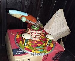 Vintage Very Rare Space Toy Sputnik Rocket Launcher Argentina Tin Litho Toy Nib