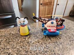 Vintage WORKING 1968 Marx Moon Creature Tin Wind Up Toy #942 and Helicopter