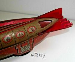 Vintage Wells Brimtoy 194 Space Ship Rocket 1953-54 Rare Tinplate Toy D451