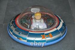 Vintage X-5 Space Ship MT Trademark Battery Litho Tin Toy, Japan