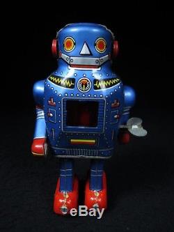 Vintage Yoneya Independent Split Leg Sparky Robot Tin Litho Mechanical Japan