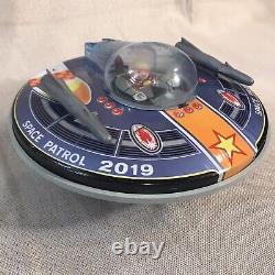 Vintage Yonezawa Space Patrol 2019 Flying Saucer Tin Battery Operated Toy Japan