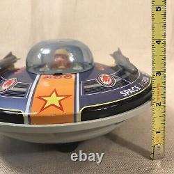 Vintage Yonezawa Space Patrol 2019 Flying Saucer Tin Battery Operated Toy Japan