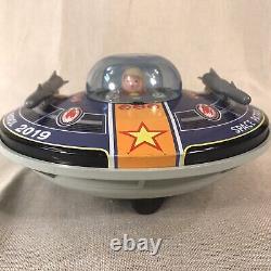 Vintage Yonezawa Space Patrol 2019 Flying Saucer Tin Battery Operated Toy Japan