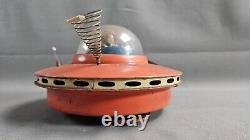 Vintage Yoshiya Flying Saucer With Space Pilot Tin Litho Toy Tested Working