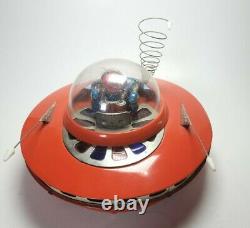 Vintage Yoshiya Kobe Yoko Flying Saucer + Space Pilot Tin Toy Battery Op Japan