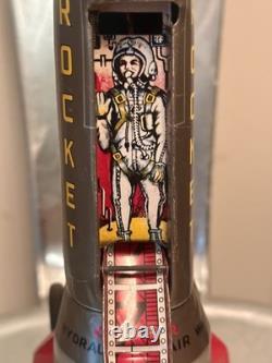 Vintage mid-20th century Masuya Moon Rocket tin toy. Rare Space Toy