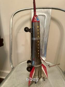 Vintage mid-20th century Masuya Moon Rocket tin toy. Rare Space Toy