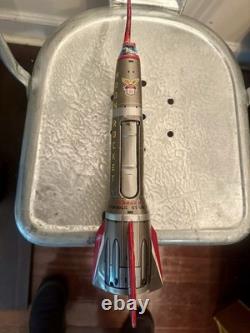 Vintage mid-20th century Masuya Moon Rocket tin toy. Rare Space Toy