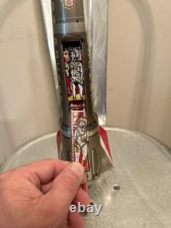 Vintage mid-20th century Masuya Moon Rocket tin toy. Rare Space Toy