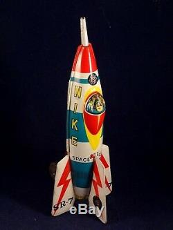Vintage rare tin toy Space Rocket NIKE SR-7 MASUYA TOY JAPAN 1950's Friction