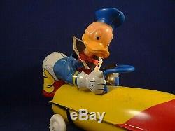 Vintage very rare tin wind-up toy Donald Duck space rocket France 1950