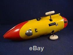 Vintage very rare tin wind-up toy Donald Duck space rocket France 1950
