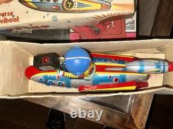 Vintage working Tin Litho/box ME777 Televiboat Space Toy. Made In China 1970s