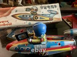 Vintage working Tin Litho/box ME777 Televiboat Space Toy. Made In China 1970s