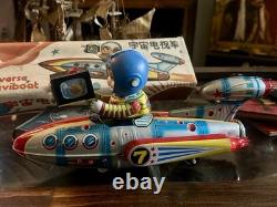 Vintage working Tin Litho/box ME777 Televiboat Space Toy. Made In China 1970s