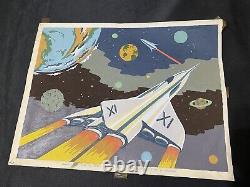 Vtg 1952 Palmer Paint Detroit Space Ship Rocket Paint By Number Journey In Space