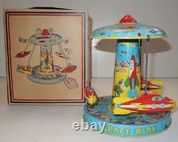 Vtg 1st Model Tin Litho SPACE RIDE Wind-Up Toy J. Chein withOriginal Box Rocket