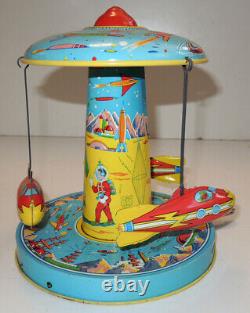 Vtg 1st Model Tin Litho SPACE RIDE Wind-Up Toy J. Chein withOriginal Box Rocket