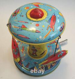 Vtg 1st Model Tin Litho SPACE RIDE Wind-Up Toy J. Chein withOriginal Box Rocket