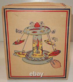 Vtg 1st Model Tin Litho SPACE RIDE Wind-Up Toy J. Chein withOriginal Box Rocket