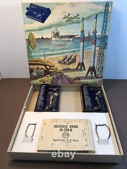 Vtg 40s Elkay Tin Signal Telegraph Set WWII Missiles Rockets Graphics 50s Space